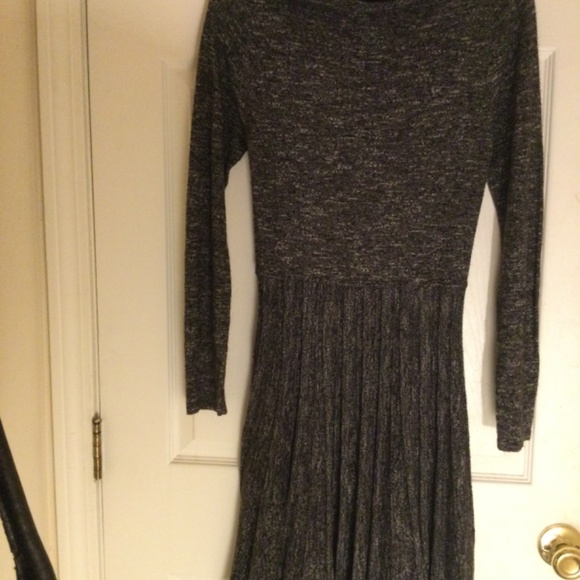 Max Studio sz S long sleeve dark grey sweater dress w/ cowl neck, pleated skirt - Picture 5 of 5